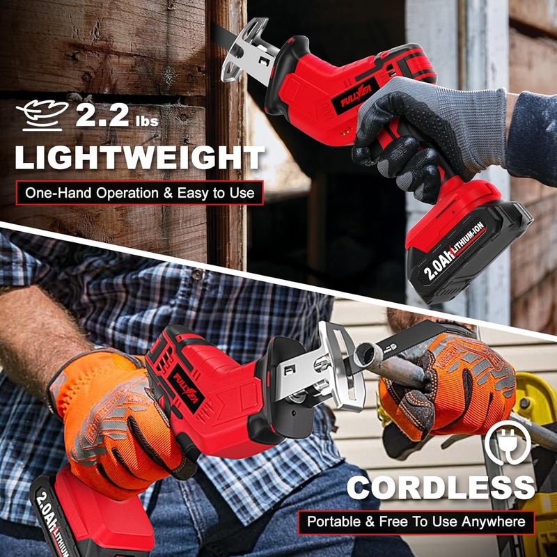 FULLYEA Cordless Reciprocating Saw, 0-3500 RPM Electric Saws with 4 Blades & 2*2.0Ah Batteries, Tool‑Free Blade Change, Handheld Saw Lightweight, Battery Reciprocating Saws for Cutting Wood PVC Pipe - Image 3